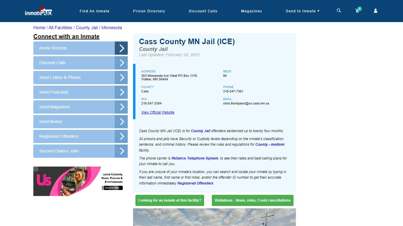 Cass County MN Jail (ICE) - Inmate Locator - Walker, MN